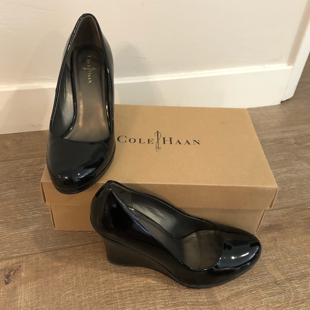 Cole Haan Margot Black Patent Leather Pump Wedges